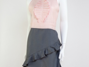 Women's Pink and Gray Tuxedo Style Apron