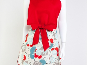 Ladies Full Tulip Style Apron- Red Floral