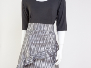 Metallic Silver Chevron Print- Half Apron